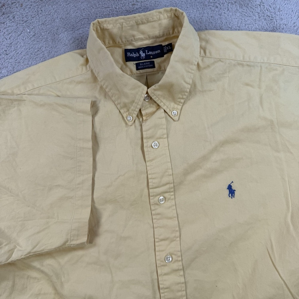Polo Ralph Lauren Shirt Mens XL Yellow Blaire Short Sleeve Button Down Pony - Picture 1 of 8